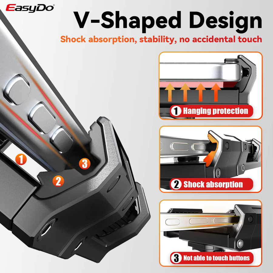 Easydo Aluminium-Fahrrad-Handyhalterung und E-Scooter-Halterung mit Anti-Vibrations-Funktion für Handys von 4,7 bis 7,2 Zoll und GoPro in Schwarz - Bild 4