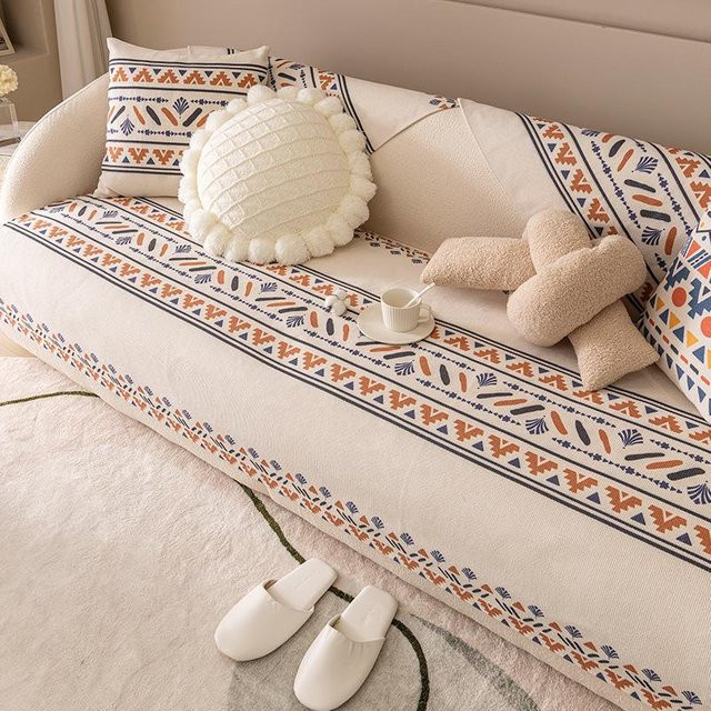 Super Six Sofakissenbezug aus Baumwolle und Leinen in Beige, Nordischer Stil, Rutschfest, B: 180 cm - Bild 1