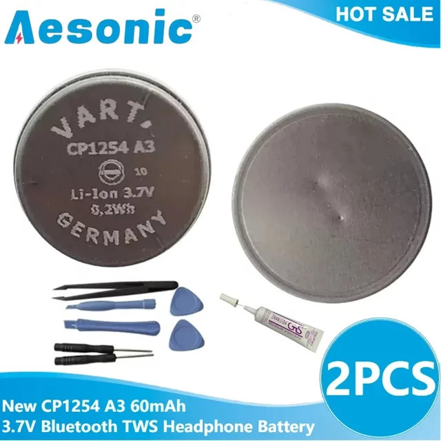 VARTA CP1254 A3 Akku 3,7 V 60 mAh für Bluetooth TWS Kopfhörer, Grau, 2er-Set - Bild 1