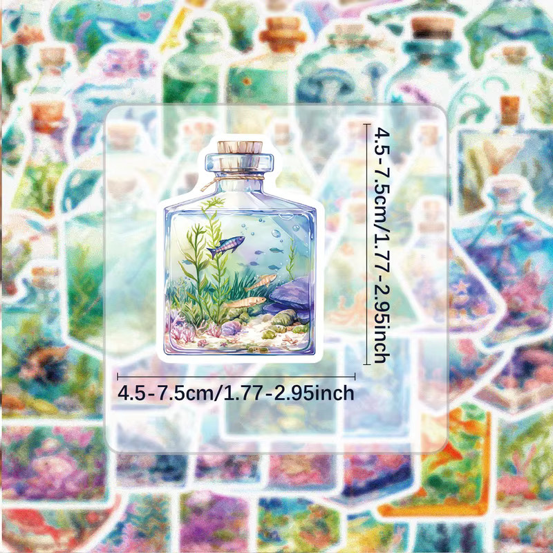 50 Stück The Big World in einer Flasche Aufkleber Set, bunte Sticker für Wasserflaschen, Laptops und Skateboards, verschiedene Motive in Multicolour - Bild 1