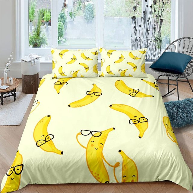 Scuple Bettwäsche-Set mit Bananen-Print in Gelb, Mikrofaser-Bettwäsche für Kinder, B/H: 140 x 210 cm - Bild 1