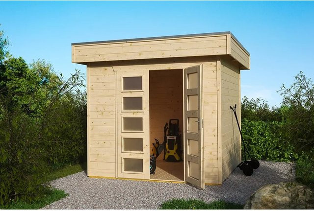 Skan Holz Gartenhaus Venlo Flachdach Natur Unbehandelt B/H/T: 290 x 255 x 250 cm - Bild 1