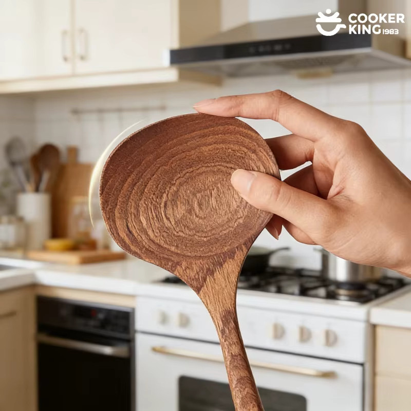Cooker King Pilzförmiger Bratspatel aus Holz in Braun, Durchmesser: 35 cm - Bild 6