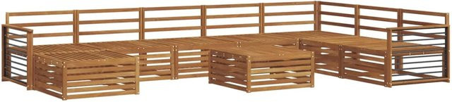 vidaXL Sofagarnitur aus Akazie Massivholz in Braun, 9-teiliges U-Shape Gartenmöbel-Set mit Tisch und Polstern - Bild 1