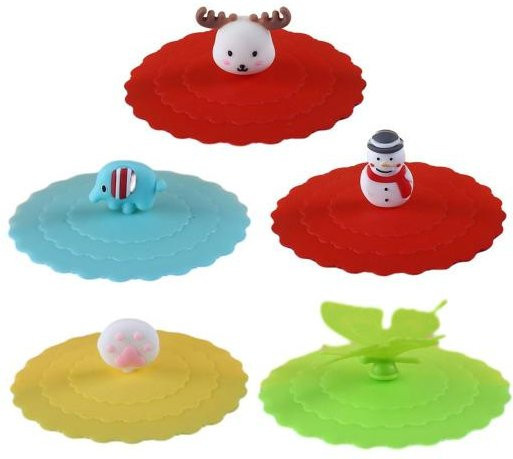 5 Stück Silikon-Tassendeckel auslaufsicher und hitzebeständig in Multicolour für Glasbecher und Kaffeetassen von Daydreamer - Bild 1