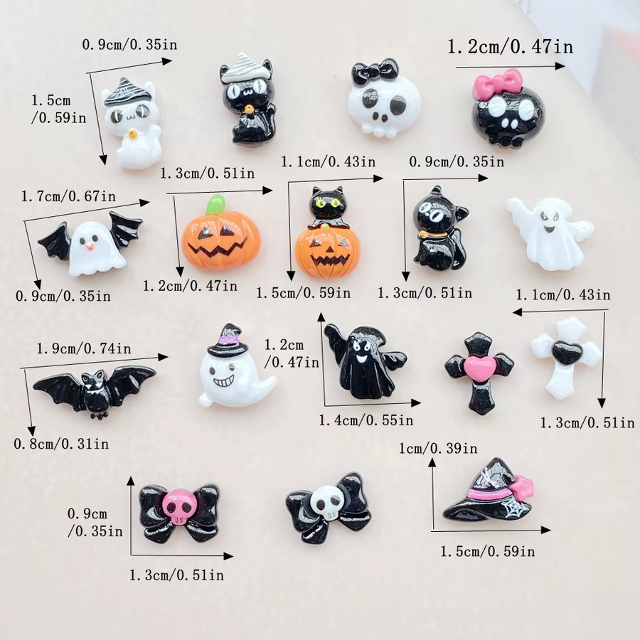 Anhänger Cartoon-Halloween-Katze, Kürbis, Fledermaus, Resin, 20 Stück - Bild 2