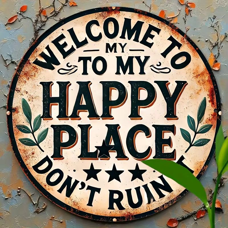 Potdemiel Vintage-Metallschild Welcome to My Happy Place Wanddekoration Schwarz B: 20,3 cm, H: 30,5 cm - Bild 5