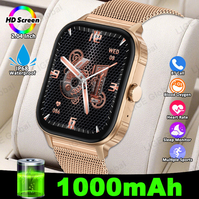 LIGE Smartwatch mit 2,04 Zoll HD-Bildschirm, Bluetooth-Telefonie und Gesundheitsmonitor für Männer und Frauen, Weiß/Gold - Bild 1
