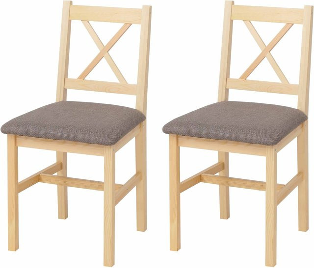 2er-Set MCW Esszimmerstuhl F77 aus Massivholz Kiefer mit Stoffpolsterung in Grau und Natur im Landhausstil - Bild 1