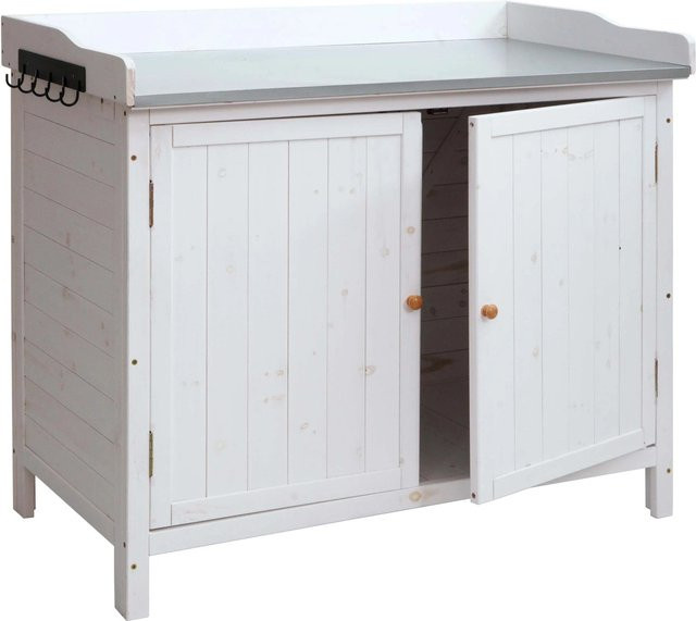 PROREGAL Gartenschrank mit Arbeitsplatte aus Tannenholz in Weiß, B/T/H: 104 x 52 x 86 cm - Bild 1