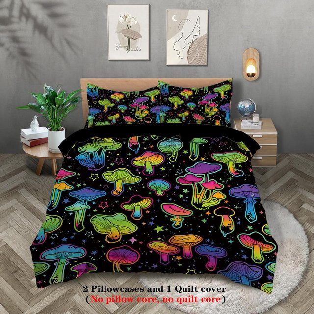 Tinika Chen 3-teiliges Bettwäsche-Set mit Pilzprint und Farbverlauf in Multicolor, Single Bettwäsche mit 1 Daunendeckenbezug und 2 Kissenbezügen, B/H: 135 x 200 cm - Bild 1