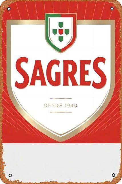 Vintage Metallblechschild Sagres Bieretikett Portugal Cerveja in Rot und Weiß für Garage und Männerhöhle - Bild 1