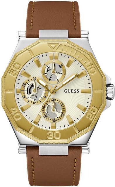 Guess Herrenuhr, Quarz, Edelstahl, 49 mm, Leder, Beige, 5 ATM - Bild 1