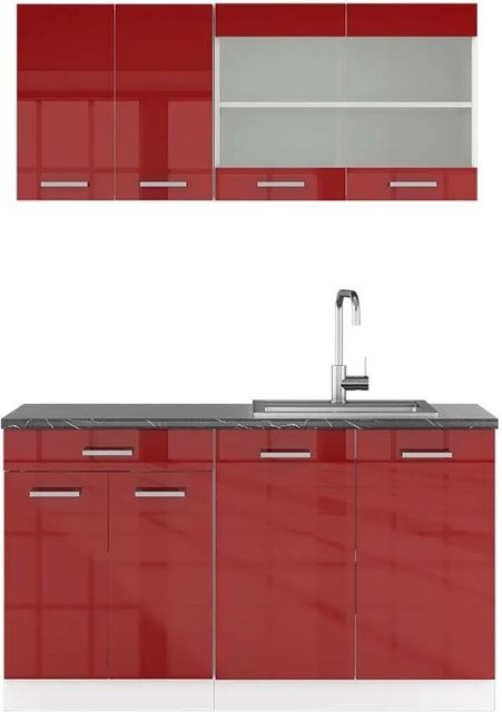 Vicco R-Line Singleküche Bordeaux Hochglanz und Weiß mit Anthrazit, Breite: 140 cm - Bild 1