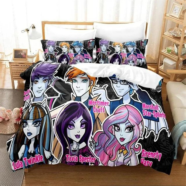 Personelity Monster Cartoon Bettwäsche-Set aus Mikrofaser-Polyester, Mehrfarbig, B/H: 70 x 133 cm, 3-teilig mit 1 Bettbezug und 2 Kissenbezügen - Bild 1