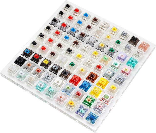 Gateron Switch Tester mit Acryl-Basis und leeren Tastenkappen inklusive verschiedener Schalter wie Azurblauer Drache, König, Magnetisch, Jade, Braun, Gelb, Silber und Weiß - Bild 1