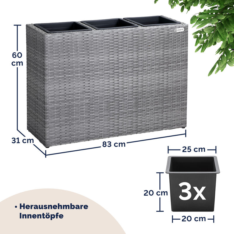CASARIA® Polyrattan Blumentopf Grau, rechteckig, B/T/H: 83 x 30,5 x 60 cm - Bild 3