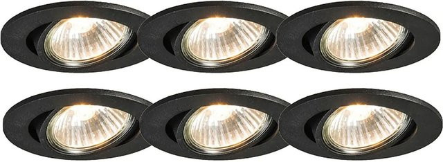 QAZQA Set mit 6 dimmbaren LED EinbauSpots in Schwarz aus Aluminium mit GU10 Fassung und neigbarem Reflektor - Bild 1