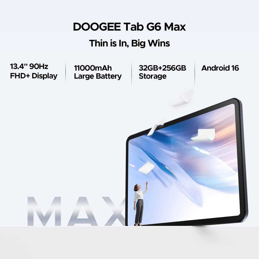 DOOGEE Tab G6 Max Tablet mit Android 16, 256 GB Speicher, 13,4 Zoll 90 Hz Display, 11000 mAh Akku und UNISOC T7280 Prozessor in Schwarz - Bild 1