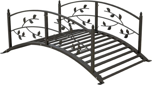 Outsunny Gartenbrücke als Teichbrücke mit Geländer und Weinrankenmotiv in Schwarz, B: 67 cm, T: 119 cm, H: 47 cm - Bild 1