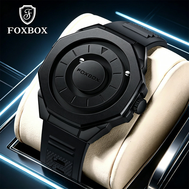 FOXBOX Armbanduhr Edelstahl, Quarz, Schwarz, Herren - Bild 1