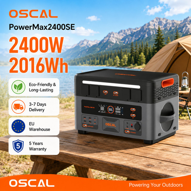 Tragbare Powerstation OSCAL PowerMax2400-SE in Schwarz mit 2400W, 2016Wh LiFePO4 Akku und USV-Funktion als Solargenerator für Camping, Wohnmobil und Notstromversorgung - Bild 1