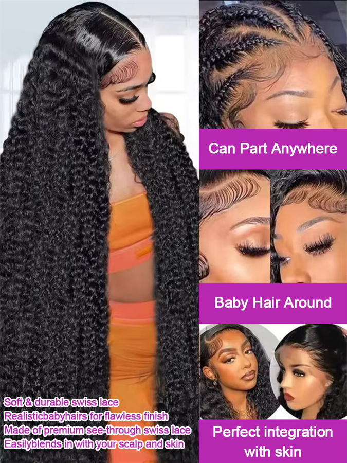 HJ WEAVE BEAUTY Deep Wave Lace Front Perücke, 40-50 Zoll, Brasilianisches Echthaar, Schwarz, Damen - Bild 2