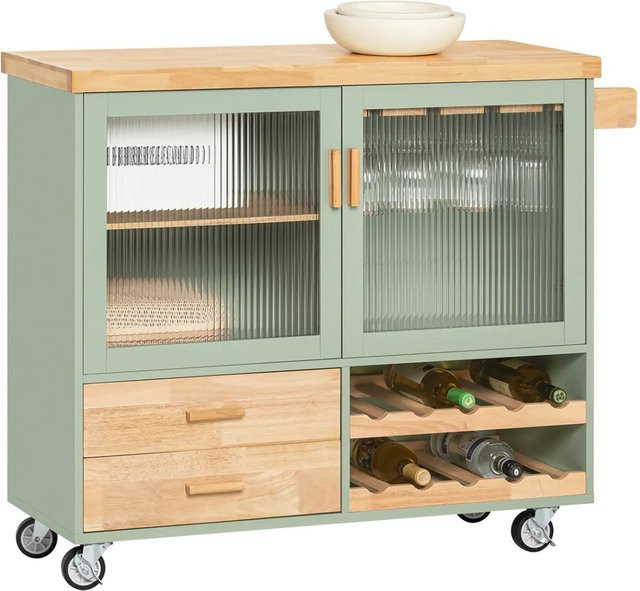 SoBuy Küchenwagen FKW114 in Grün mit Arbeitsplatte, Weinglashalter und Flaschenhaltern, Rollwagen für Küche und Esszimmer - Bild 6