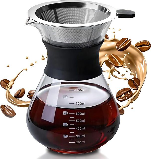 Leeseph Pour-Over Kaffeebereiter mit Edelstahl-Kaffeefilter und Wärmeisolierung, transparent - Bild 1