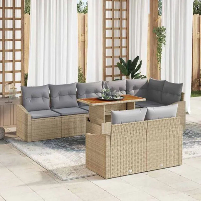 vidaxl Garten-Sofa-Set aus Polyrattan mit 9 Kissen in Beige und Grau, B/T/H: 100 x 55 x 73 cm - Bild 1