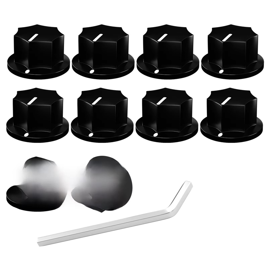 DAIERBUMP 10er Set MXR Stil Rock AMP Knöpfe in Schwarz mit 6,35 mm Einsatz für Gitarren-Potentiometer und Effektpedale aus Messing - Bild 4