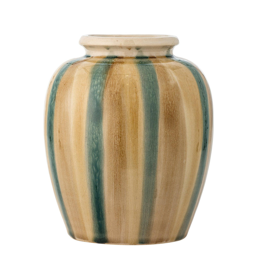 Bloomingville Vase Rahima aus Keramik in Grün Braun Beige mit Streifenmuster, Durchmesser: 16,5 cm, Höhe: 20 cm - Bild 1