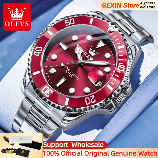 OLEVS Armbanduhr, Automatik, Edelstahl, rotes Zifferblatt, Herren - Bild 1