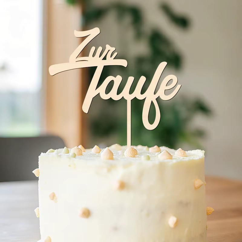 YOMDID Holz-Tortenaufsatz Zur Taufe in Beige als Dekoration für Babyparty und Geburtstag - Bild 4