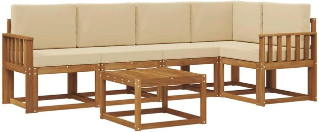 vidaXL Sofa Set L-Form aus Akazienholz mit 6 Kissen in Natur-Beige - Bild 1