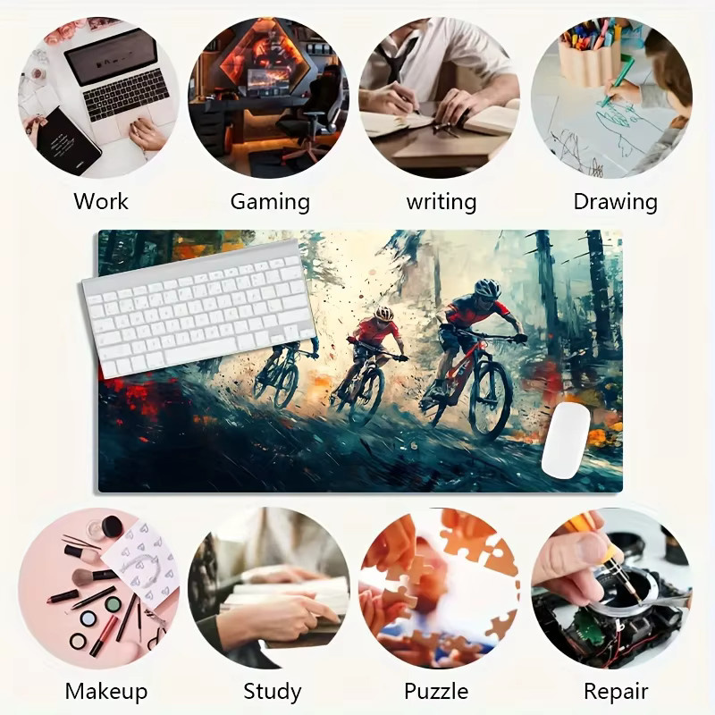 Semalam Gaming-Schreibtischunterlage mit Mountainbike-Renndesign, rutschfeste Gummiunterseite, Multicolor - Bild 4