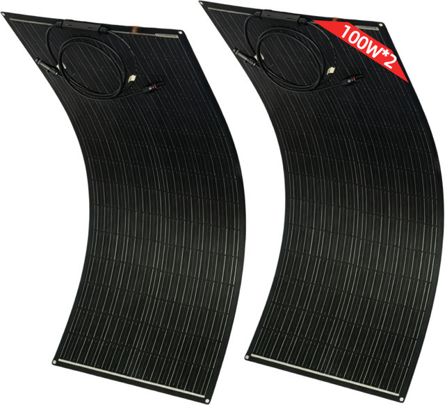 JINGYANGPV 200W Flexibles Solarpanel Set aus 2x 100W Monokristallinen ETFE Solarzellen in Schwarz für Boote, Wohnmobile und 12V Batterien - Bild 1