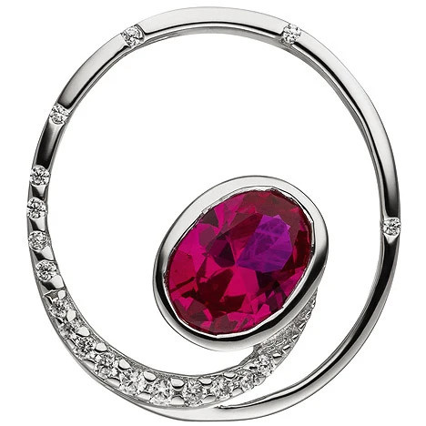 Colfem Anhänger Rund, 925 Sterling Silber, Zirkonia rot und weiß, Unisex - Bild 1