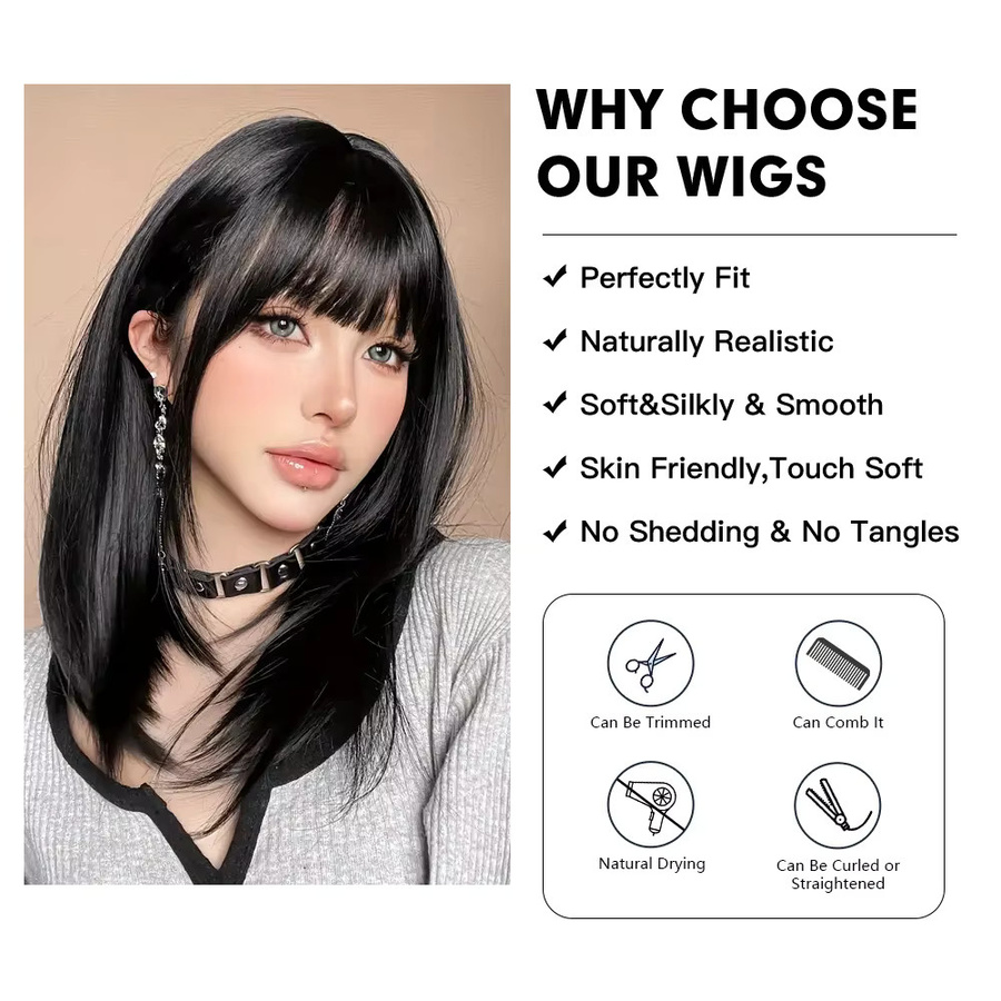 HAIRCUBE Haarperücke, schwarz, synthetisch, mittellang, glatt, mit Pony, Damen - Bild 2