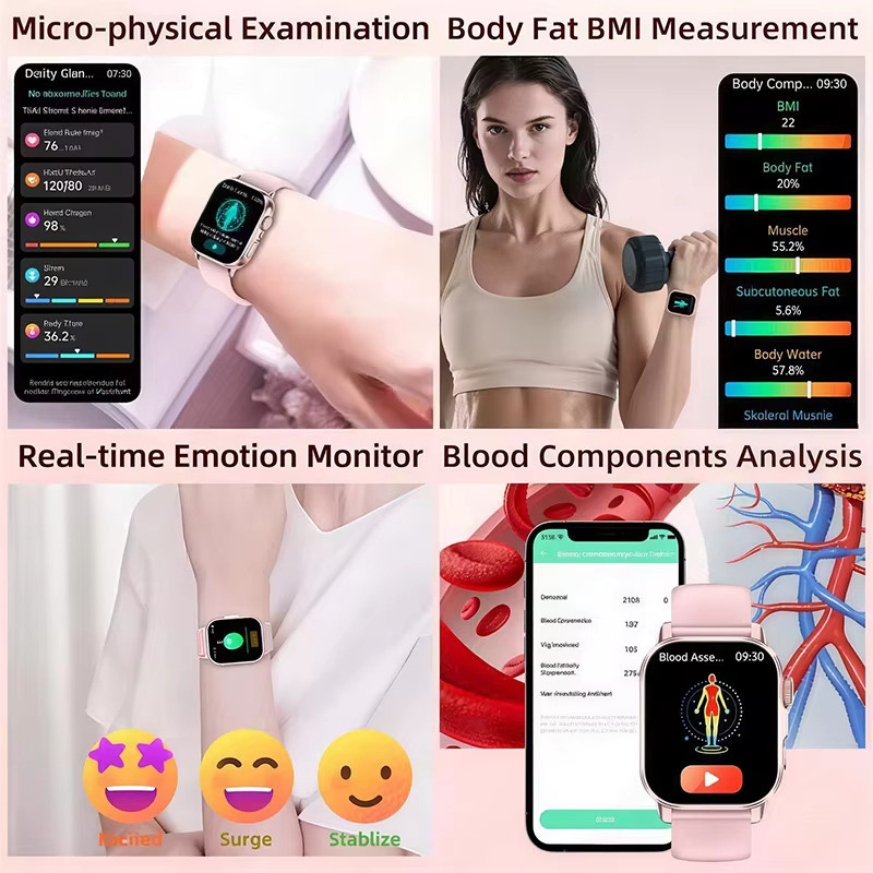 GUHUAVMI Smartwatch für Damen in Pink mit EKG- und PPG-Blutdruck-Diagnose, Blutfett- und Harnsäure-Messung sowie Menstruations- und Körpergesundheits-Tracker - Bild 6