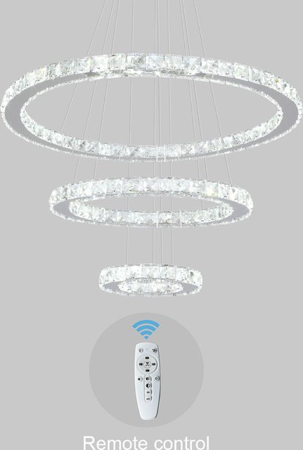 VETRULUS Moderner LED Kronleuchter mit K9 Kristall und Ring-Design in Chrom, ideal für dein Wohnzimmer oder Esszimmer - Bild 1