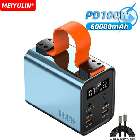 MEIYULIN Power Bank mit 60000 mAh und 100 W Schnellladung, Tragbare Externe Batterie mit USB-C PD und QC in Schwarz