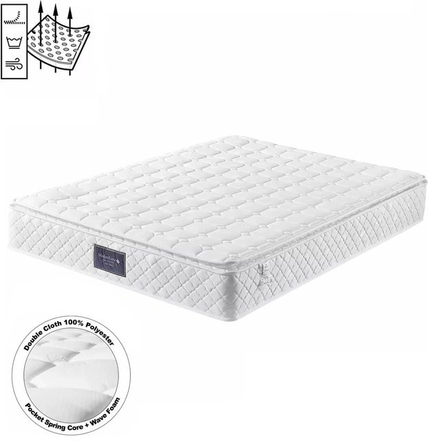 Comanlai Taschenfederkernmatratze mit Wellenschaum und atmungsaktivem Polyesterbezug, Härtegrad H3, Farbe: Weiß, B/T: 90 x 200 cm - Bild 1
