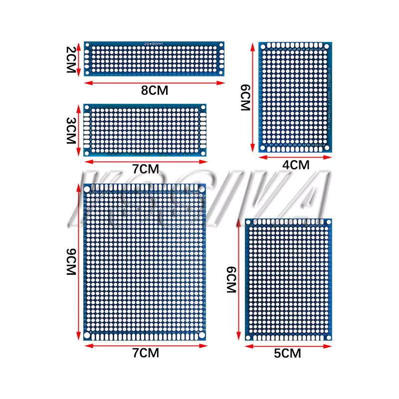 YTTSQC 5 Stück PCB Protoboard Set, blaue doppelseitige Prototyp-Platinen für DIY Elektronik, B/T: 2 x 8 cm, 3 x 7 cm, 4 x 6 cm, 5 x 7 cm - Bild 2