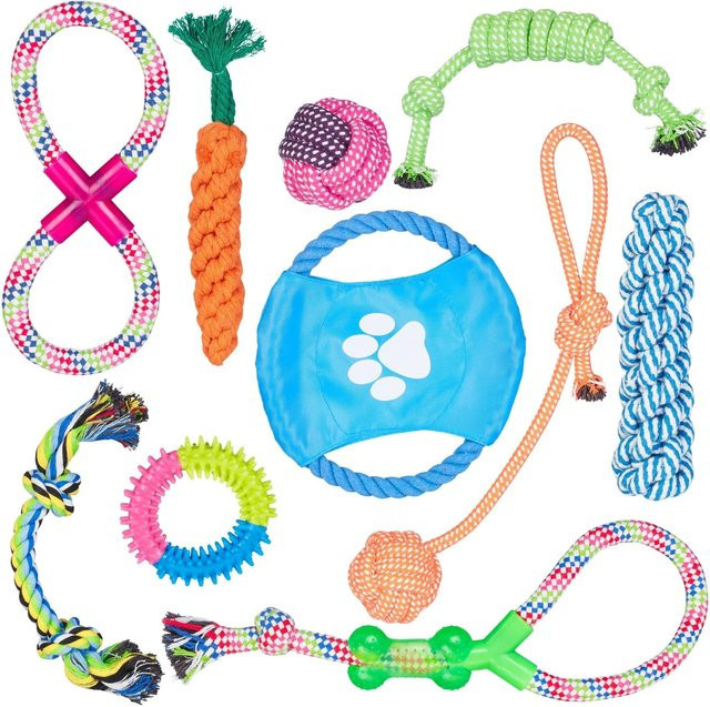 Relaxdays Hundespielzeug Set, Baumwolle TPR, Bunt, Robust - Bild 1