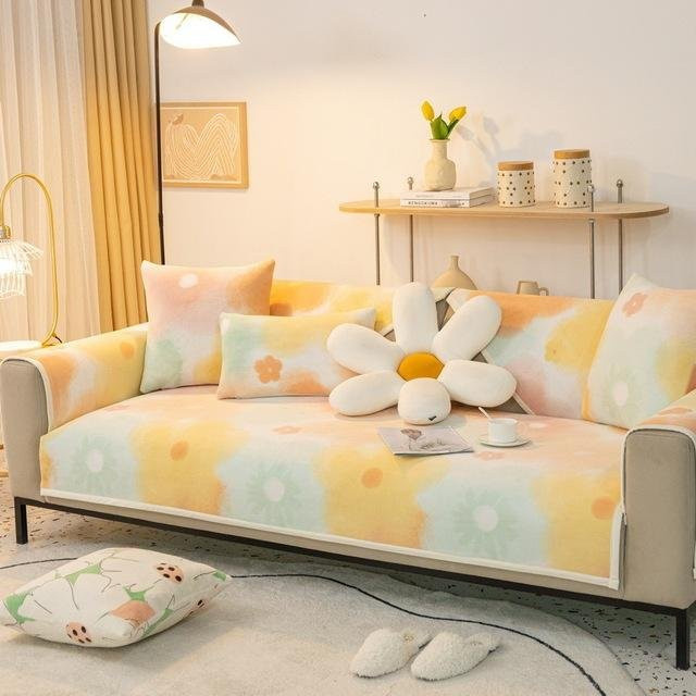 Yiran Furniture Blumen-Sofakissen aus Plüsch in Gelb, rechteckiger Kissenbezug mit floralem Druck, B/H: 50 x 30 cm - Bild 1