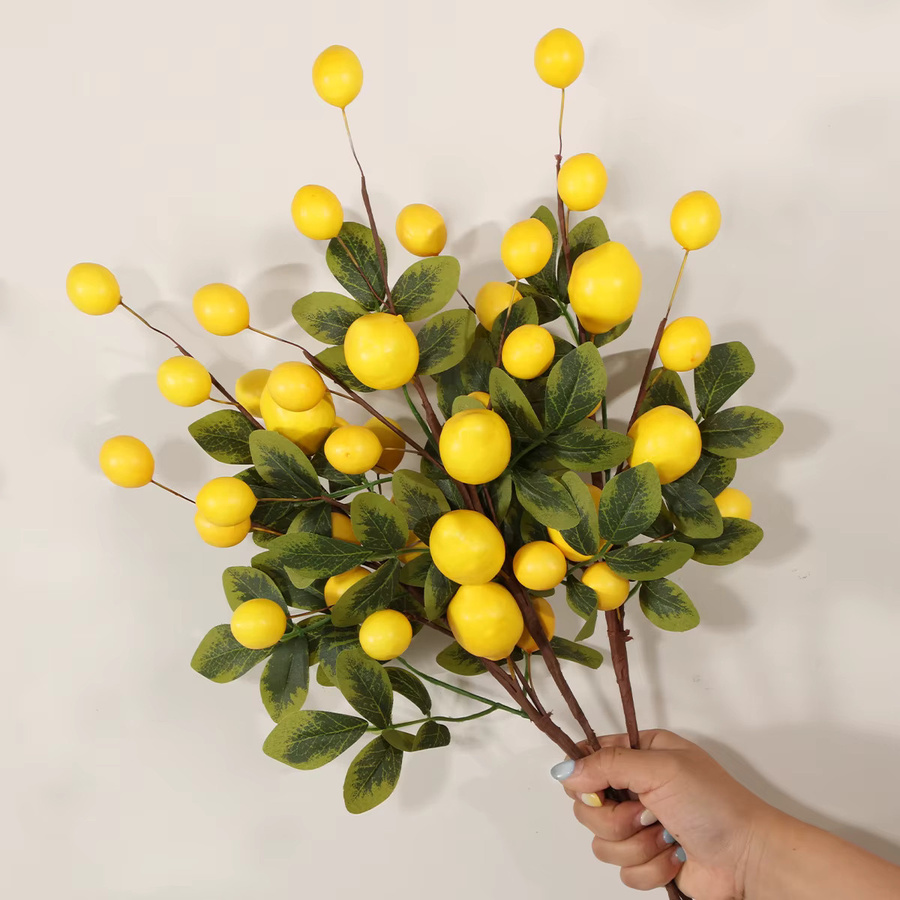 XIYA FLOWER Künstlicher Zitronenzweig mit Früchten in Gelb für mediterrane Vasenarrangements - Bild 2