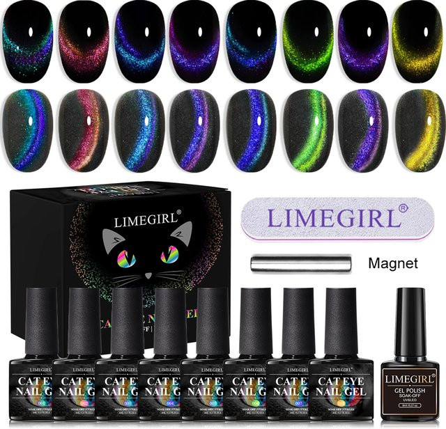 Limegirl Nagellack-Set, Rainbow Glitter Cat Eye, Schimmernd, Unisex - Bild 1