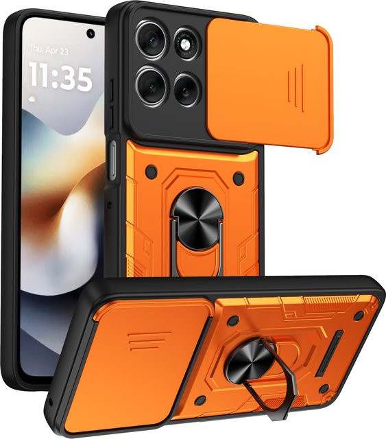 Motorola Kamera-Schutzhülle mit Schiebeobjektiv und Magnetring-Ständer für Edge 70 60 50 Fusion Ultra X70 AIR Moto G86 G85 G67 G56 in Schwarz und Orange - Bild 1