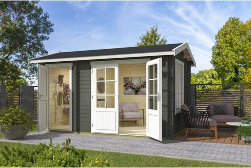 Holz-Gartenhaus Lasita Wrexham mit Satteldach in Grüngrau lasiert, B/H/T: 430 x 250,8 x 283,5 cm - Bild 1